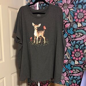 Torrid Dark Gray Tee with Deer and Butterfly Print